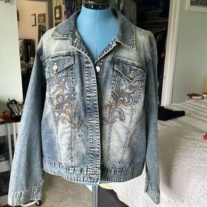 CHICOS denim, rhinestone jacket